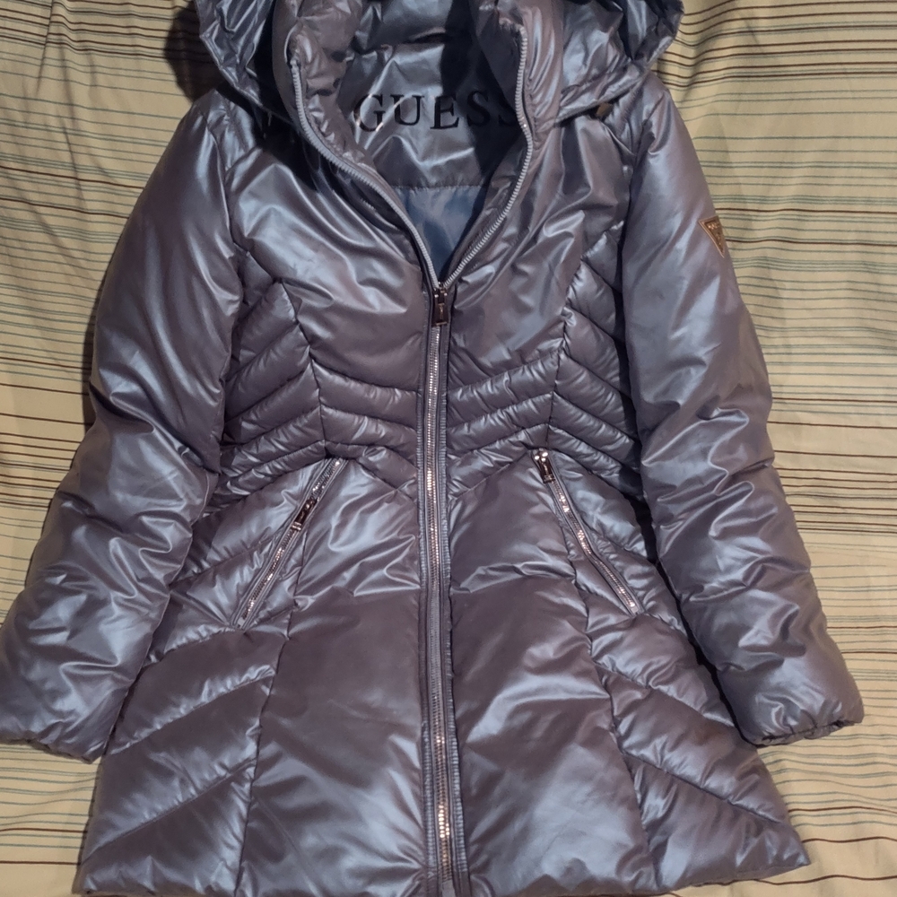 GUESS Women's Metallic Gray Puffer Coat